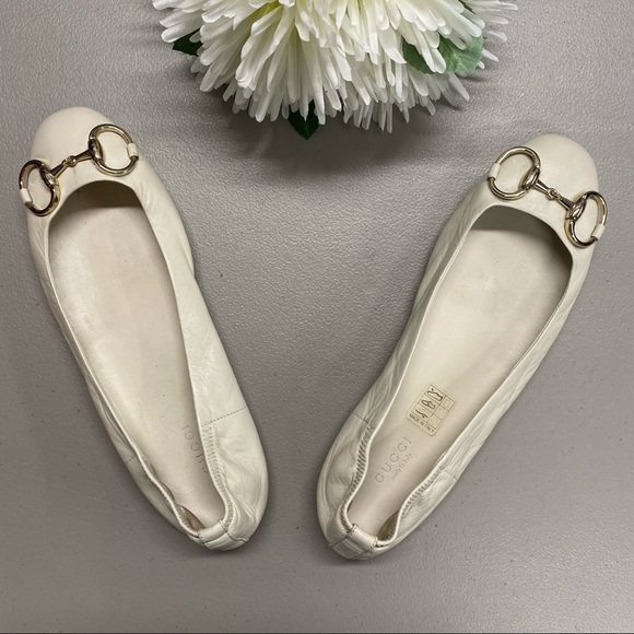 Gucci Shoes - Gucci White Cream Leather Ballet Flats Shoes 37.5